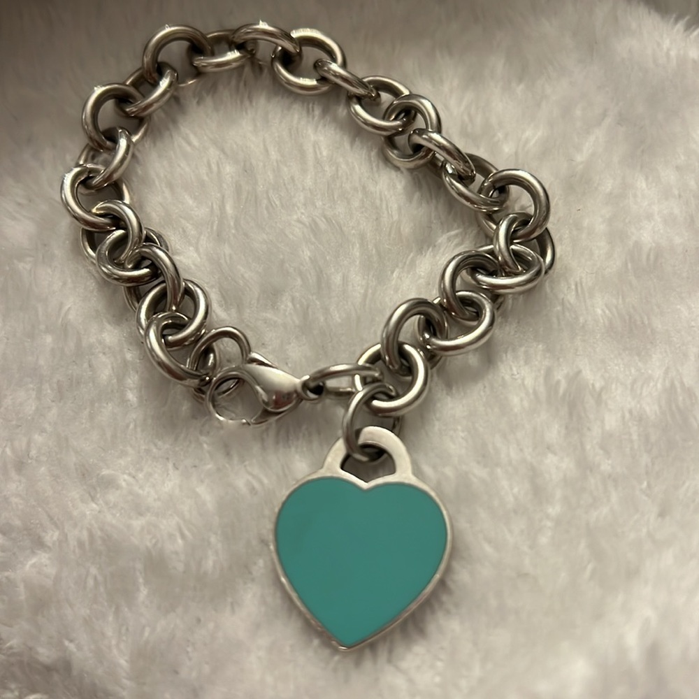 Tiffany & Co. Silver Charm Bracelet with Turquoise Heart Charm